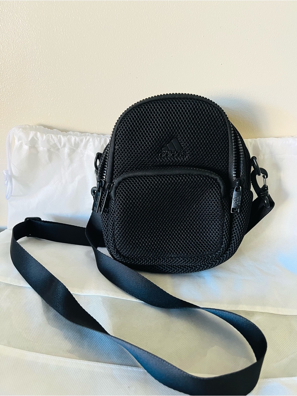 adidas Black Textured Mesh Crossbody Pouch